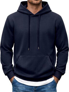 Coofandy Men's Bluish Purple Long Sleeve Pullover Polyester Hooded Sweatshirts